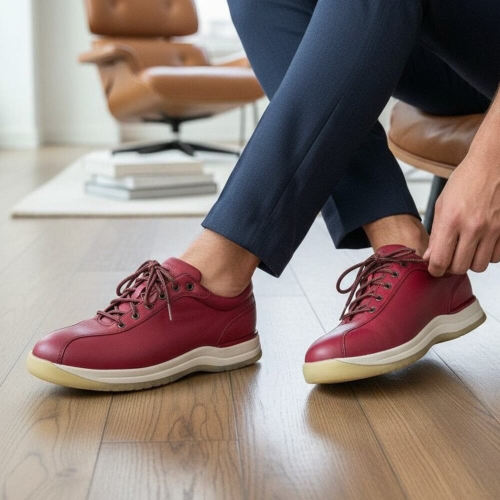 Rockport MEW327M Mens 10 Red Leather Sneakers Walking Shoes EUR 44 NWOB